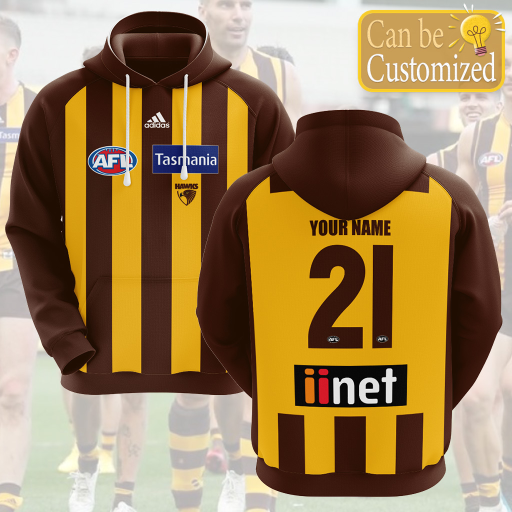 AFL Hawthorn Hawks Custom Name Number  Home Guernsey  Pullover Shirt