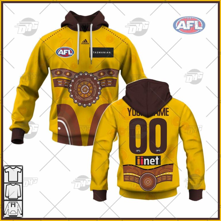 AFL Hawthorn Hawks Custom Name Number  Home Guernsey Pullover Shirt