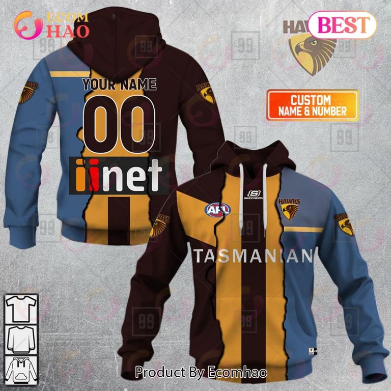 AFL Hawthorn Hawks Custom Name Number  Mix Guernsey V2 Pullover Shirt