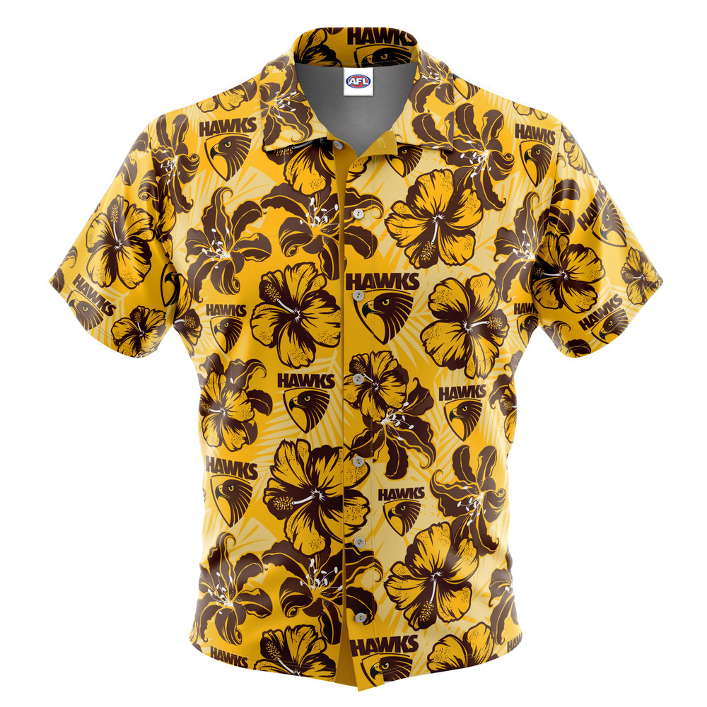 AFL Hawthorn Hawks Hibiscus Flowers Hawaiian Shirt