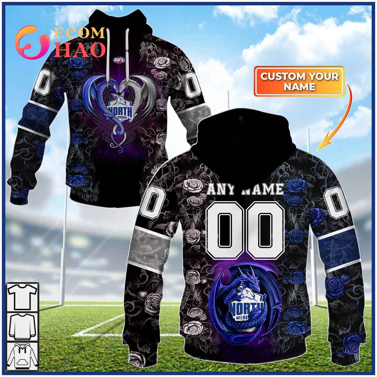 AFL North Melbourne Kangaroos Custom Name Number Flowers Hawaiian Shirt