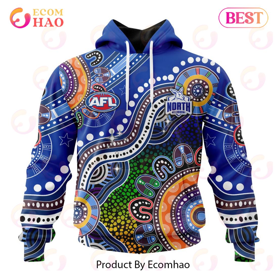 AFL North Melbourne Kangaroos Custom Name White Royal Pullover Shirt