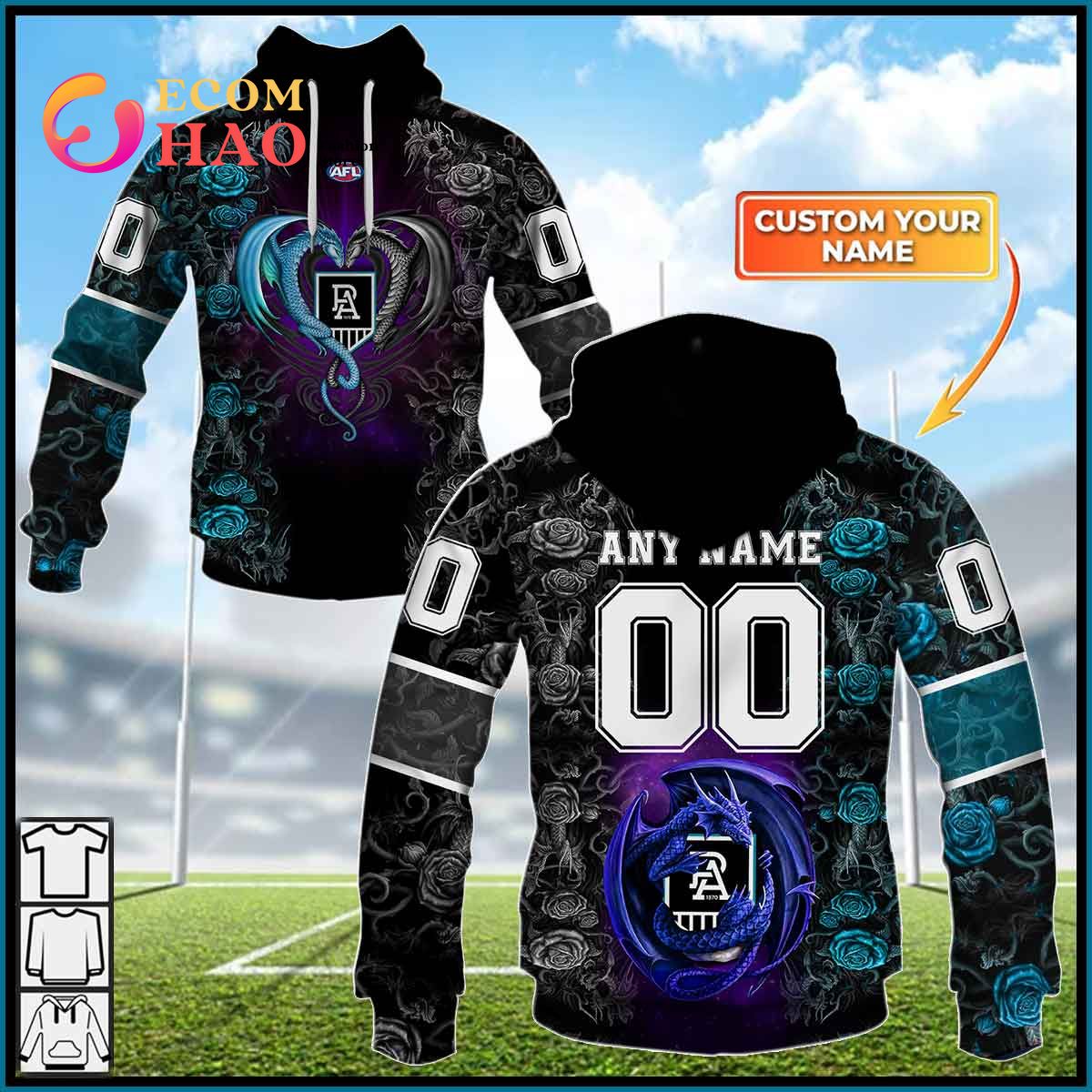 AFL Port Adelaide Custom Name Number Camo Morden Art Style Pullover Shirt