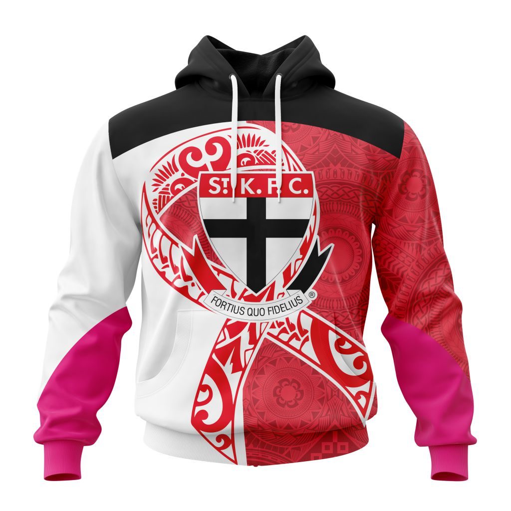 AFL St Kilda Saints Custom Name Number Pink Breast Cancer Pullover Shirt