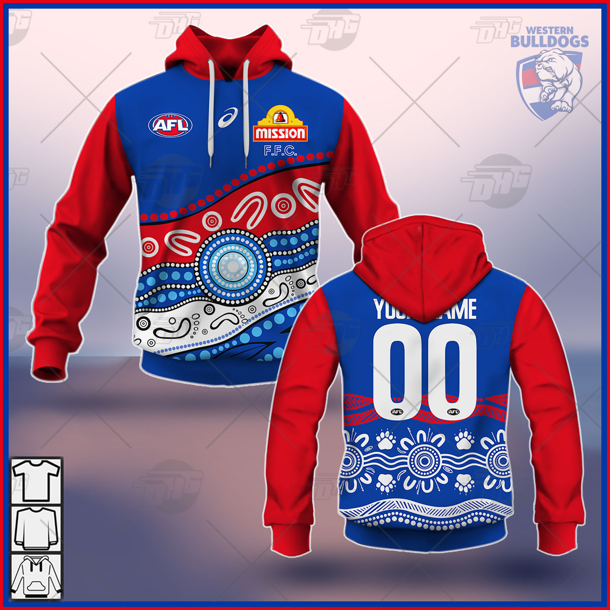 AFL Western Bulldogs Custom Name Number  Signatures Guernsey Pullover Shirt