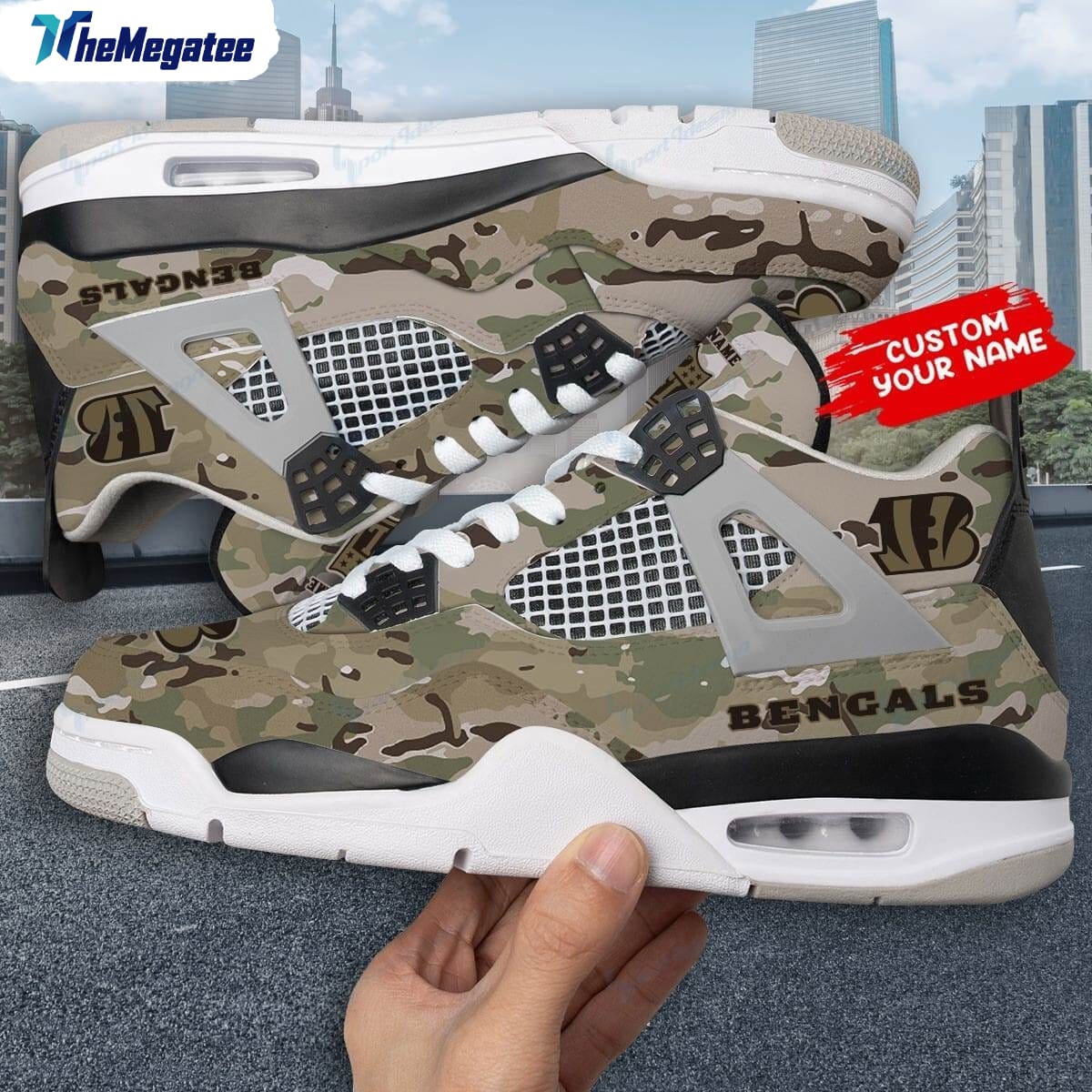 Chicago Bears Hexagon Geometric Personalized Air Jordan 4 Sneaker 