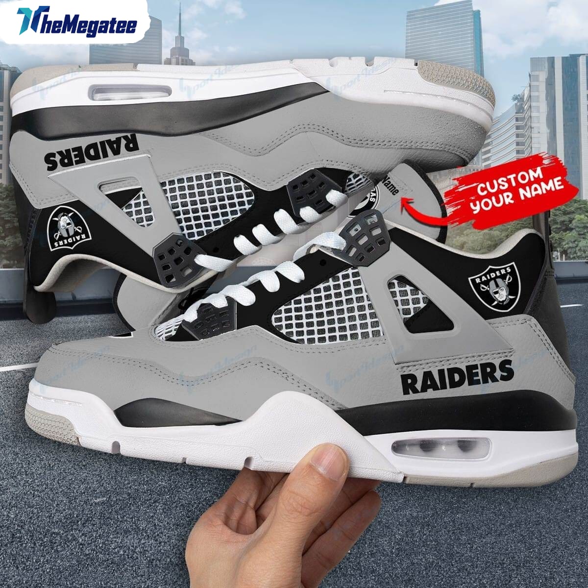 Las Vegas Raiders Personalized Air Jordan 4 Sneaker, Raiders Football Shoes 