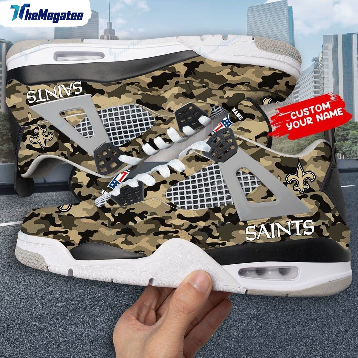 New Orleans Saints Football Team Personalized Air Jordan 4 Sneaker 