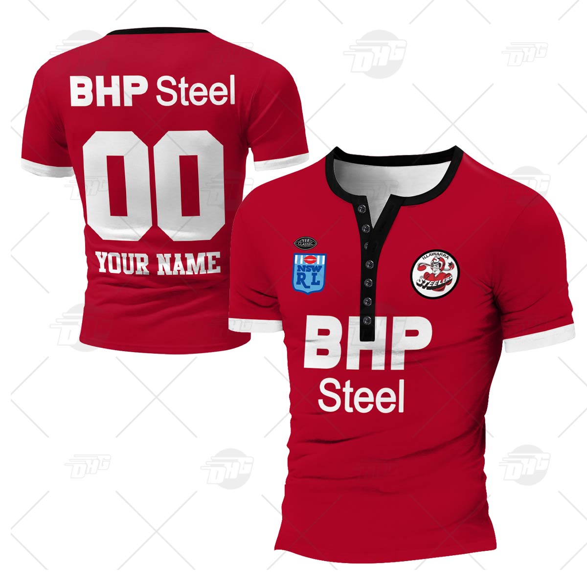 Personalised Canterbury Bankstown Bulldogs 1995 ARL/NRL Vintage Retro Henley Shirt Gothic T-shirt