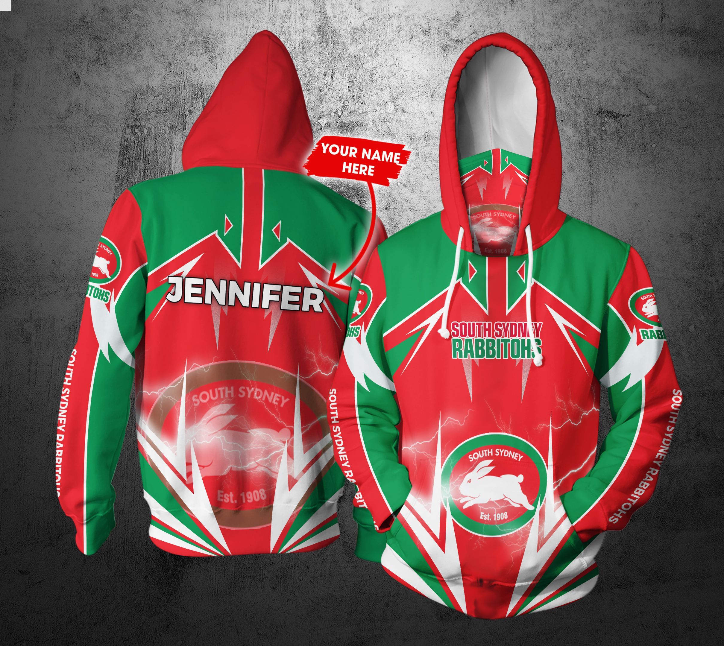 Personalized Nrl Gaiter Hoodie Cronulla Sutherland Sharks Gaiter Hoodie Lightning Custom Name 3D All Over Printed Hoodie 