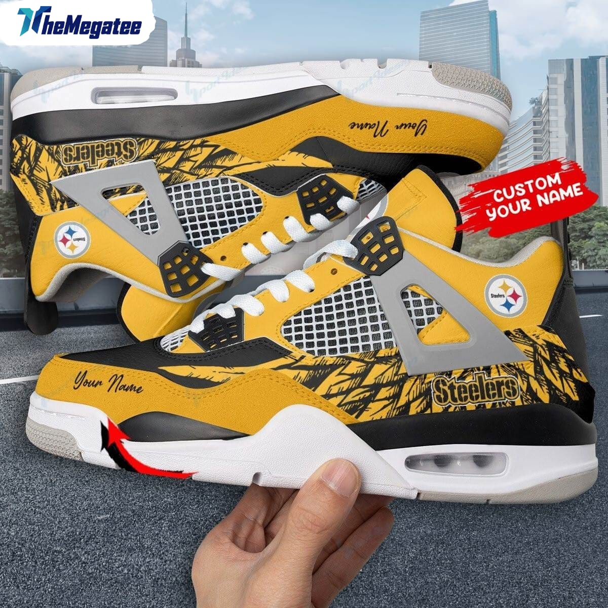 Pittsburgh Steelers Camo Pattern Personalized Air Jordan 4 Shoes 